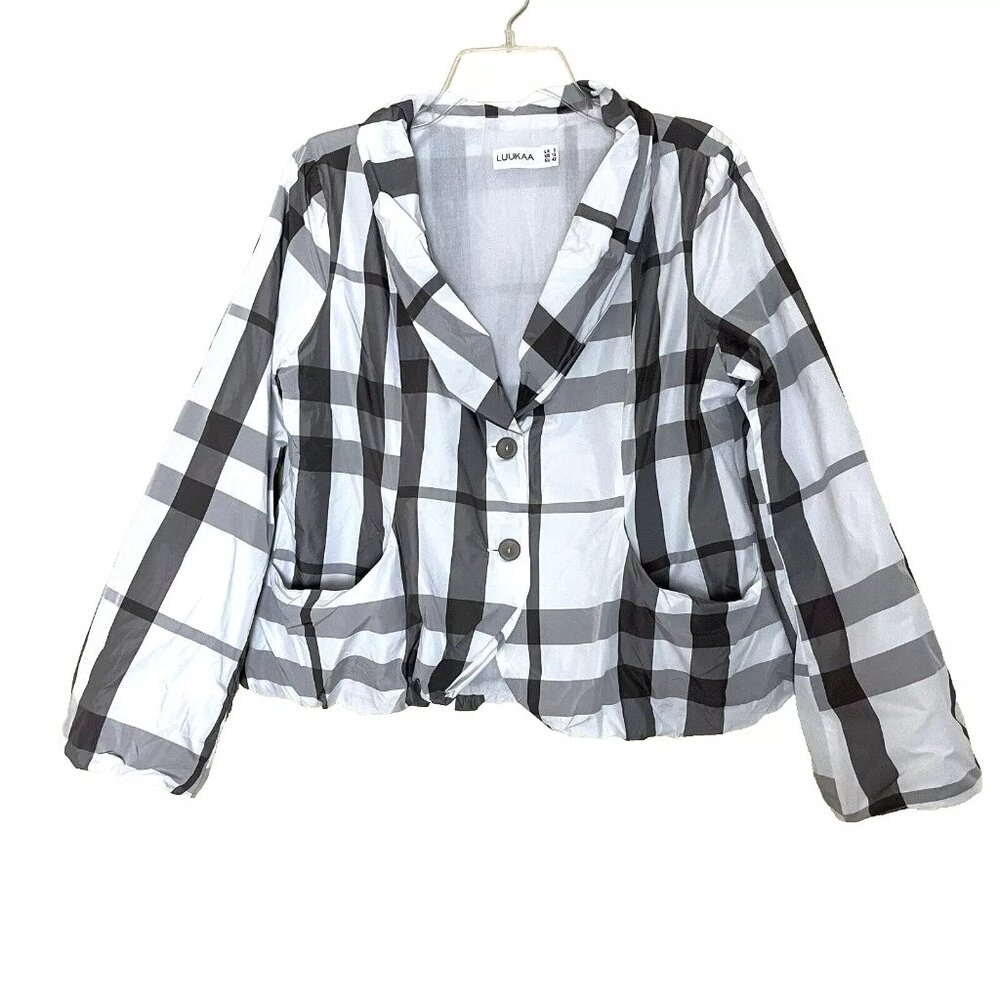 LUUKAA Nikki Plaid Blazer Jacket Size 12 Artsy Lagenlook - Picture 5 of 11
